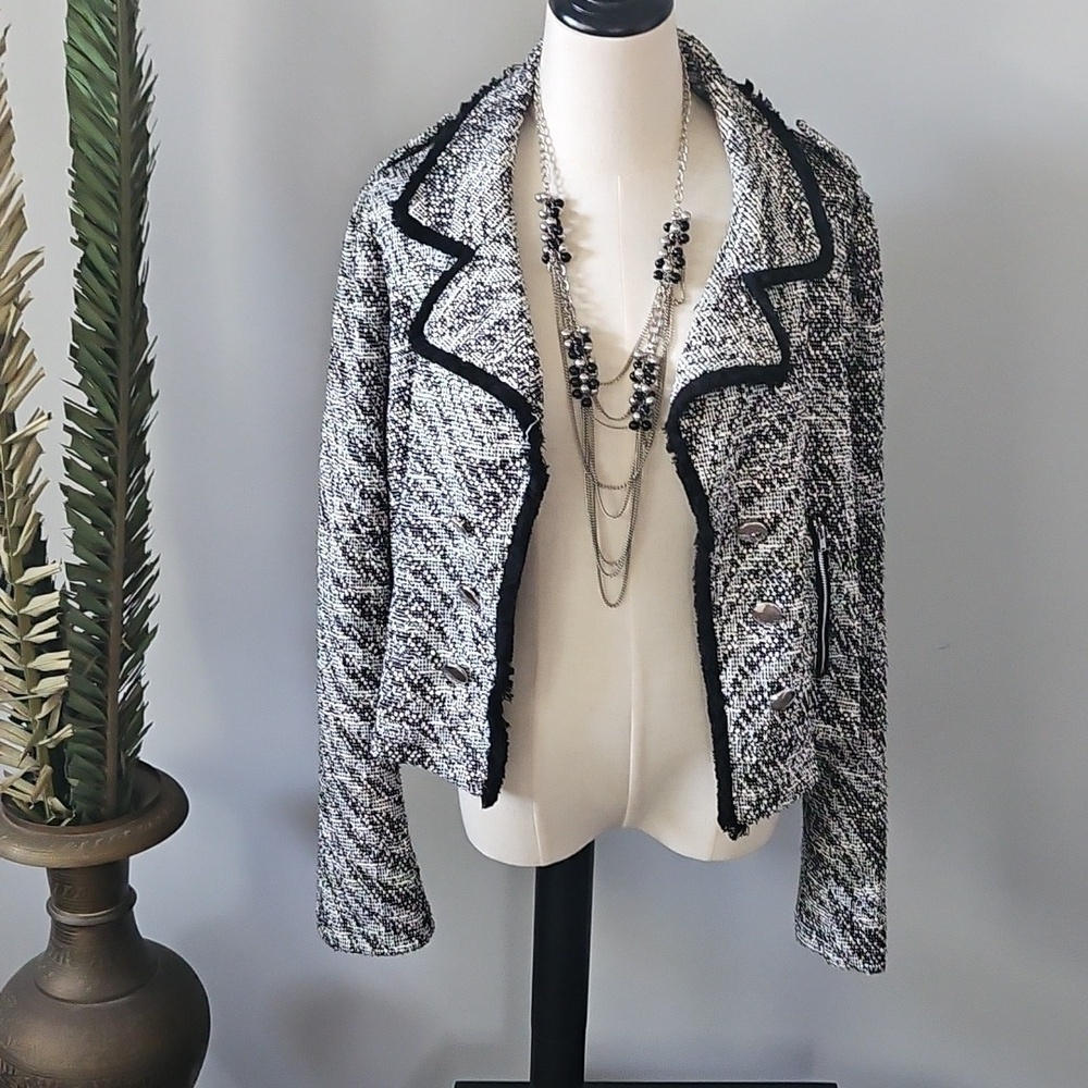 Cato Black and White Jacket with Black Trim NWOT